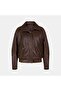Women's Tan Leather Bomber Jacket with Detachable Collar Detail - 6