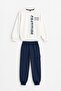 Navy Blue Boys' Text Printed Cargo Pocket Tracksuit Set 24849 - 3