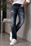 Special Washed Ripped Detailed Slim Fit Narrow Leg Lycra Jeans Premium Design Stretchy Jean Ct1215-Navy Blue - 4