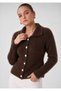 Ribbed Shirt Collar Soft Women's Cardigan - 5
