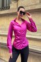 Gathered Front Satin Fuchsia Shirt - 4