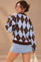 Women's V-Neck Diamond Pattern Knitwear Cardigan - 2