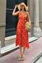Strappy Double Breasted Patterned Long Orange Dress - 2