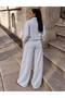 Gray Printed Wide-Leg Comfortable Fit Bottom and Half-Zipper Stand-Up Collar Top Set - 2