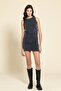 Cupra Fabric Side Gathered Zero Sleeve Anthracite Dress - 3