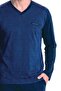 6143 Men's Long Sleeve Buttoned Collar Jacquard Pajama Set-Navy Blue - 2