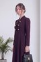 Women's Long Sleeve Flared Evening Dress High Neck Gold Button Detail Woven Purple, Brown, Black - 3