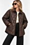 New Season Oversize Quilted Snap Fastener Velvet Collar Pocket Women's Coat
