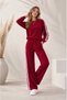 Sporty Stylish! Women's Crew Neck Striped Sleeve Sweatshirt and Wide Leg Pants Velvet Wide Leg Two-Piece Set