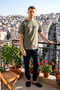 Men's Short Sleeve Combed Cotton Pajama Set with Writing on the Front 2395 Green - 4