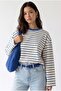 2236 Striped Crew Neck Long Sleeve Oversize Sweatshirt Blue - 3