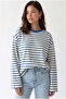 2236 Striped Crew Neck Long Sleeve Oversize Sweatshirt Blue