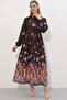 Bdart Buttoned and Belted Detail Crew Neck Maxi Dress