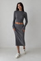 Smoked Ribbed Knitwear Skirt Blouse Set - 2Y4434 - 2