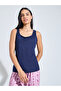 Navy Blue Solid Tank Top And Pink All Over Print Straight Leg Pants Pyjama Set - 2