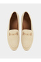 Beige Raffia Woven Flat Loafers - 5