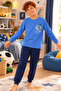 Boy's 100% Cotton Interlock Tiger Printed Pajama Set Blue Long Sleeve - 2