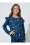Girls Navy Blue All Over Floral Print T-Shirt And Straight Leg Pants Pyjama Set - 2