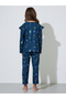 Girls Navy Blue All Over Floral Print T-Shirt And Straight Leg Pants Pyjama Set - 5