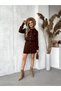 Women's Burgundy Button Detail Cardigan Mini Skirt Knit Set - 7