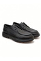 -Marcomen Men's Black Grained Leather Moc-Toe Casual Shoes Lace-Up Thick Sole