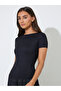 Black Solid Ribbed Knit Short Sleeve Top - 3