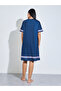 Navy Blue Graphic Print Short Sleeves T-Shirt Nightdress - 4