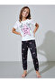 Girls White Star And Bow Print T-Shirt And Cuffed Hem Pants Pyjama Set