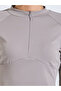 Beige Solid Activewear Quarter-Zip Top With Thumbholes - 3