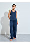 Navy Blue Solid Pocket Detail Tank And Printed Pants Pyjama Set