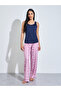 Navy Blue Solid Tank Top And Pink All Over Print Straight Leg Pants Pyjama Set