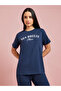 Navy Blue Graphic Print T-Shirt And Solid Straight Leg Pants Pyjama Set - 2