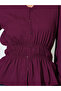 Burgundy Solid Smoked Waist V-Neck Long Sleeves Blouse - 3