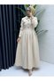 Women's Chic, Elegant Modest Stone-Colored Dress
