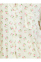 Cream Floral Wide Leg Pajama Set with Ruffle Collar Shirt - 3