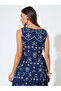 Navy Blue Schiffli Details Sleeveless Peplum Blouse - 5