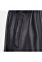 Women's Black Belted Double Layered Leather Trench Coat with Vest - 6