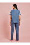 Blue Printed Short Sleeves T-Shirt And Solid Pants Pyjama Set - 5