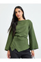 Olive Green Long Sleeve Boat Neck Blouse