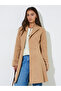 Beige Longline Wool Like Coat With Faux Fur Detail