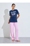 Multi-Color Slogan Print Short Sleeves T-Shirt And Wide Leg Pants Pyjama Set - 2