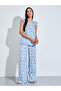 Blue All Over Floral Print Smoked Tank Top And Wide Leg Pants Pyjama Set - 2