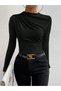 Black Ruched Long Sleeve Top - 4