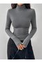 Grey Ribbed Turtleneck Long Sleeve Top - 4