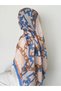 Square Chain Pattern Soft Shawl - Blue & Ecru - 2