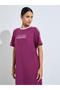 Burgundy Slogan Print Short Sleeves Sleep T-Shirt Dress - 2