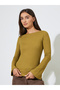 Mustard Long Flared Sleeves Wide Neck Knit Top - 4