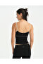 Black Contrast Ribbed Strap Blouse - 2