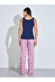 Navy Blue Solid Tank Top And Pink All Over Print Straight Leg Pants Pyjama Set - 5