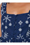 Navy Blue Schiffli Details Sleeveless Peplum Blouse - 4